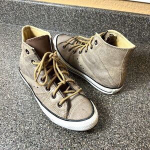 Converse All Star Hi Top Womens 7 Brown Learther Moto Sneaker Lace Up Shoe Men 5